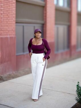 Adidas Cream & Burgundy Track Pants | Size Medium | Like New